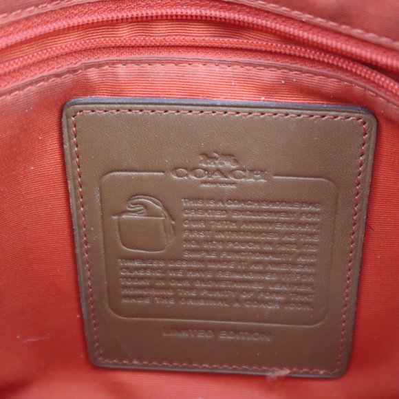 Coach Brown Leather Crossbody Handbag w Orange Lining - Picture 9 of 9